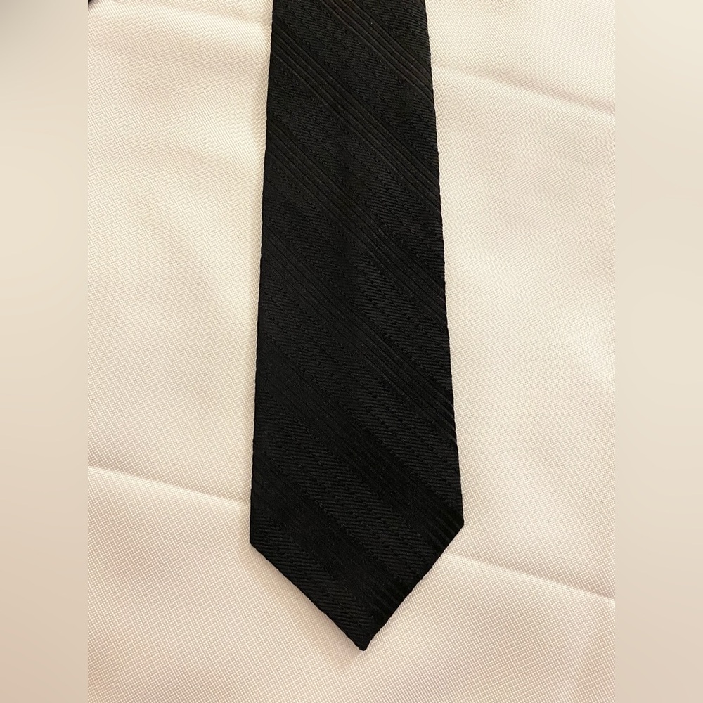 Donna Karan Black Textured Diagonal Stripe Tie